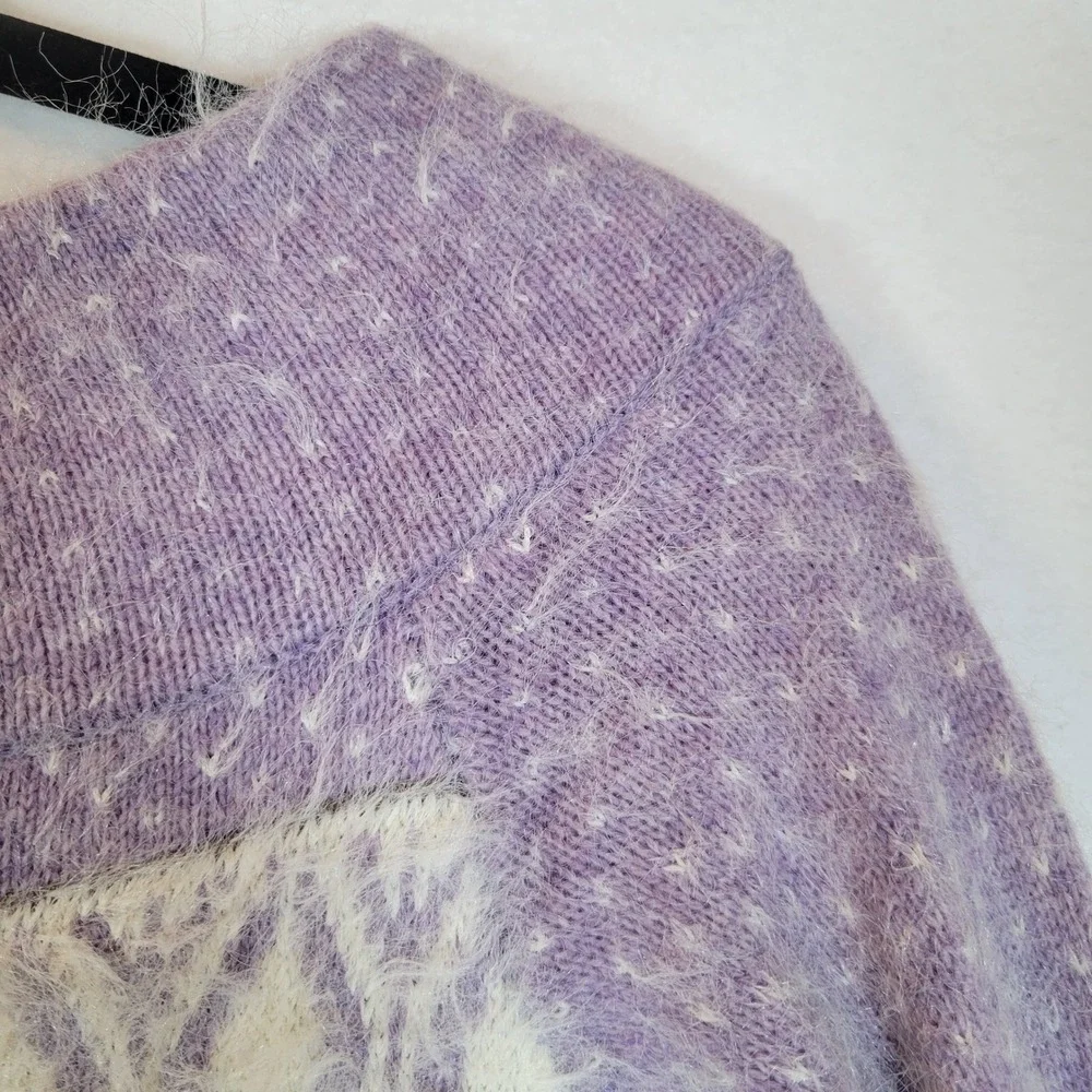 Sleeping on Snow Womens Fair Isle Knit Wool Eyelash Sweater Size Small Purple - Picture 7 of 11